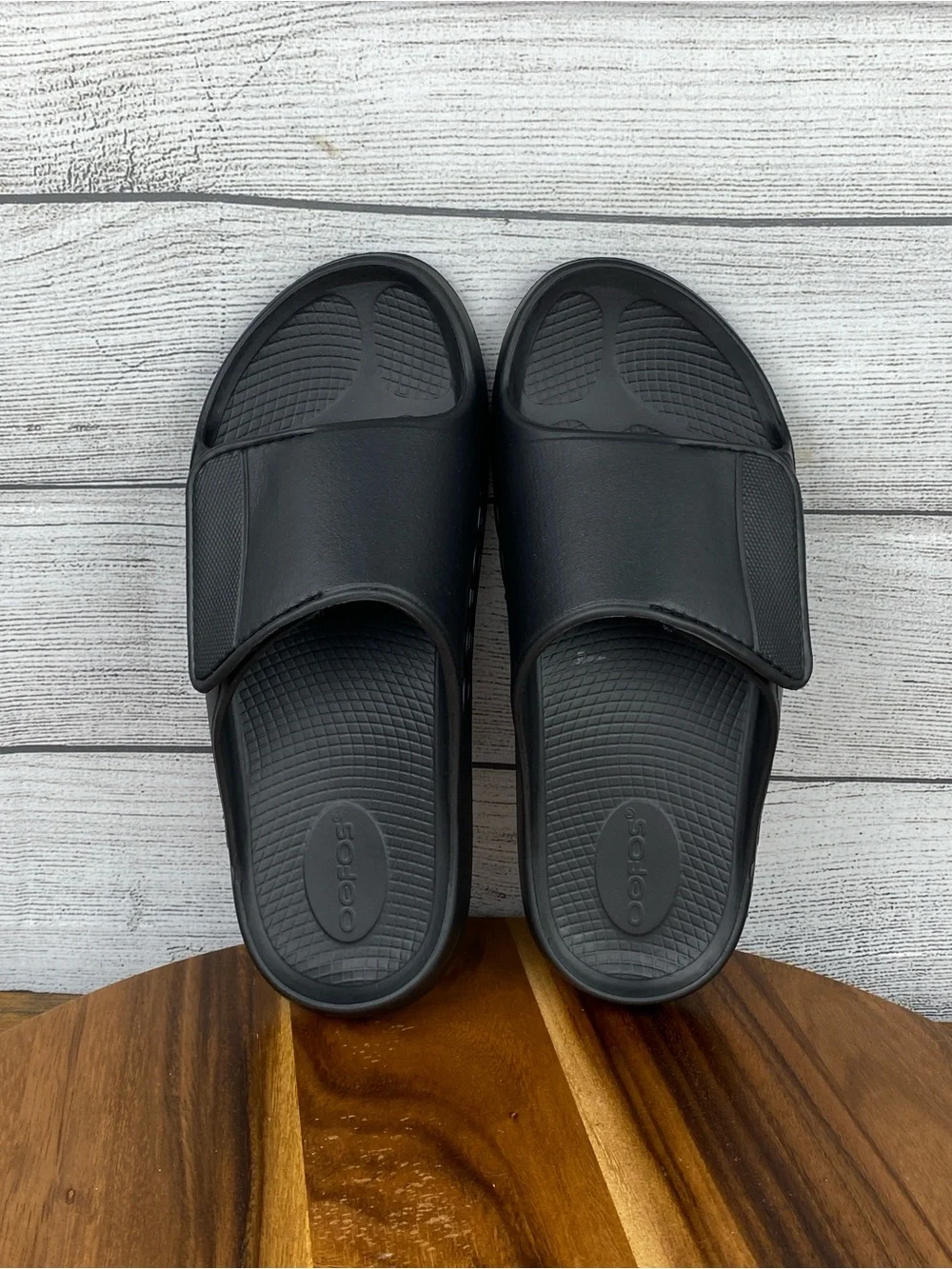 OOFOS OOahh Sport Flex Recovery Black Slide Sandals Adjustable Strap Mens Size 9